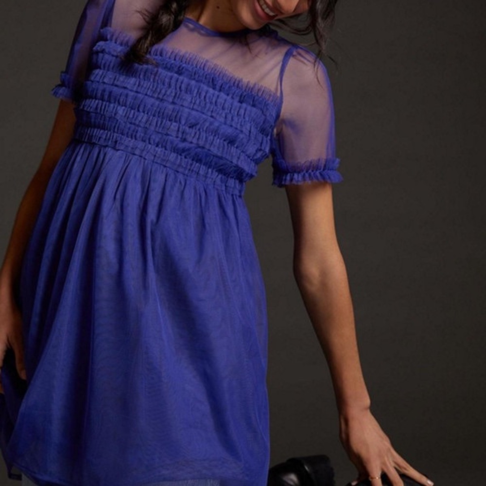 Anthropologie Royal Blue Sheer Mini Dress